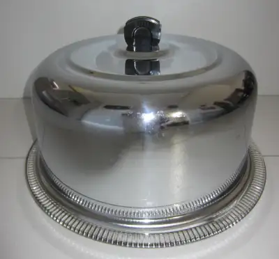 VINTAGE ROUND CAKE Plate With Chrome Dome Cover, View more