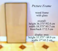 Wood Picture Frame with glass, 36.375 x 18.375 x 1”, brown,