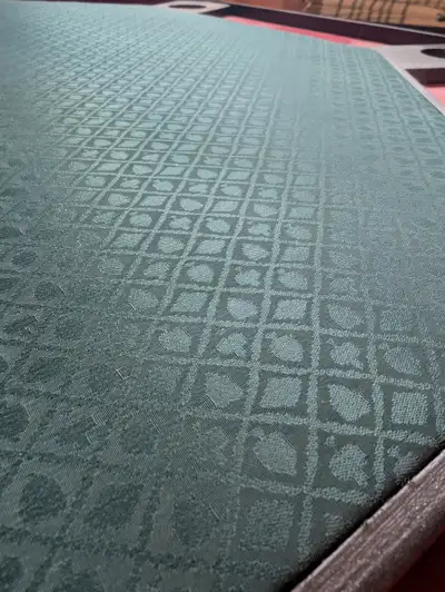Handcrafted poker table. Recently refinished Nice green poker themed speed cloth. Table base and top...