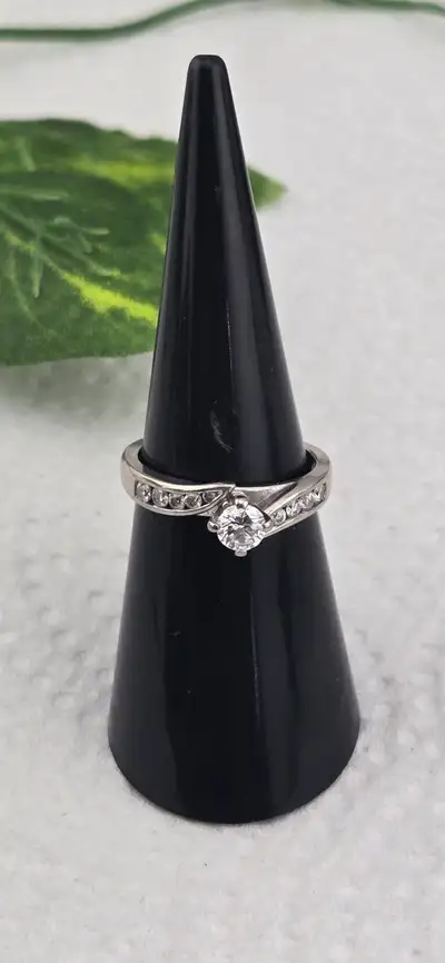18KT White Gold Solitaire Engagement Ring W/ Diamonds (#6714), View more