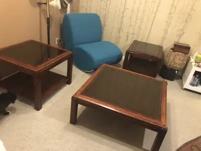 Coffee table and matching end tables- solid wood, View more