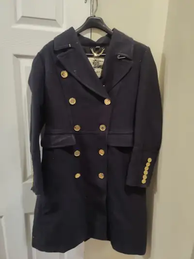 Women Burberry London Navy Wool Double-Breasted Military Trench, View more