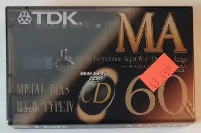 TDK MA 60 TYPE IV Metal Audio Blank Cassette Sealed New, View more
