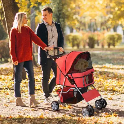 4 Wheel Dog Pet Stroller Dog with Brake , Red, View more