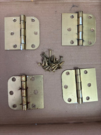 4 Brass Coloured 3” Steel Reversible Hinges