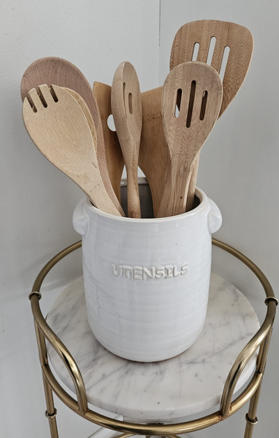 White Ceramic UTENSILS Holder, View more