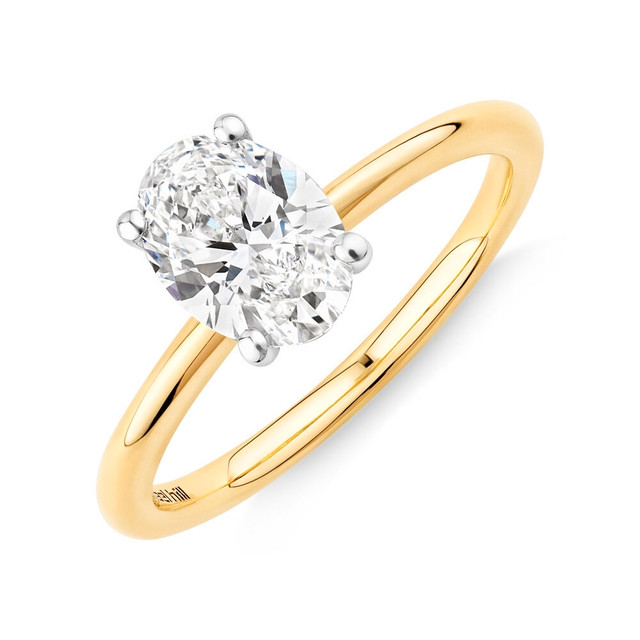 IGI 1.50 Ct Oval Lab Diamond Ring 14k Yellow & White Gold in Jewellery & Watches in Grande Prairie