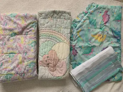 2 Baby Blankets ... 1 Large Flannel Blanket Half moon blanket / accent .. They have been folded in a...