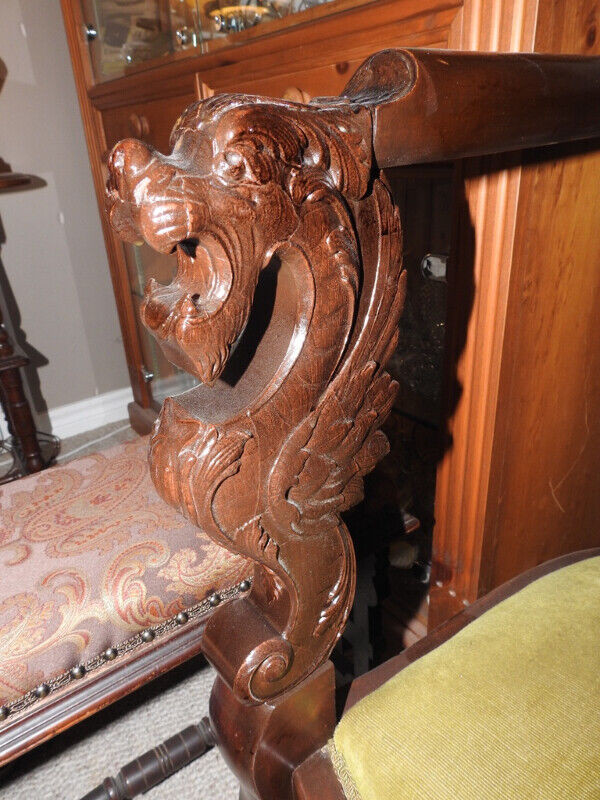 antique victorian parlour rocker, unusual carved "Griffin" arms in Arts & Collectibles in Hamilton - Image 4