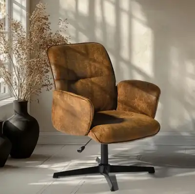 Brown Upholstered Suede Swivel Office Chair – Adjustable Height , View more