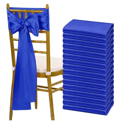 60 PCS Royal Blue Satin Chair Sashes Bows Universal Chair Cover, View more