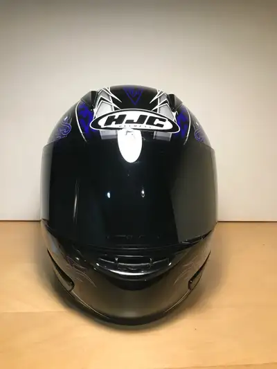 For sale used HJC Dragon CL-15 helmet, blue/silver, size Large. Two original HJC face shields: Clear...