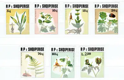 Une série de 7 grands timbres neufs de kl' ALBANIE COMMUNISTE, "FLEURS / FLOWERS".