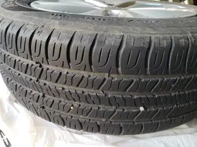 Selling 4 wheels and all season tires, size 205/55R16 91H. The tire is used, but still has some life...