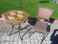 Mosaic Stone Steel Frame BistroTable & Vinyl Braided Chair 1990s