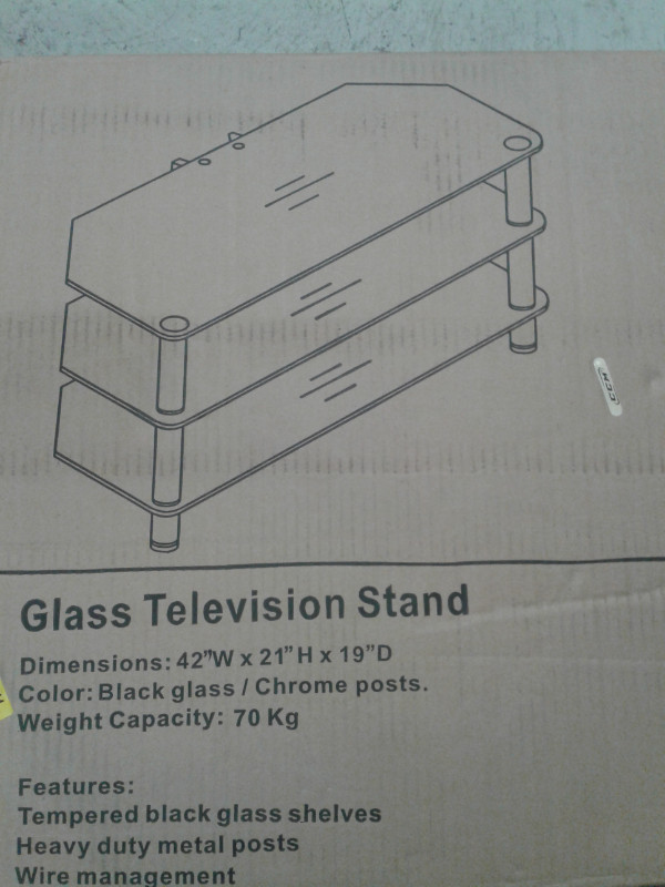 3 TIER TEMPERED GLASS TV STAND 42" in TV Tables & Entertainment Units in Barrie
