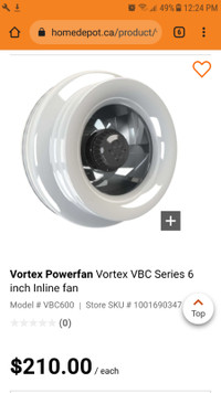 Vortex Powerfan Vortex VBC Series 6 inch Inline fan