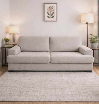 Sofa condo en tissu gris/beige, comme neuf 84" long x 30" haut x 36" large