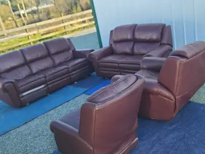 Brown Leather Sofa Set - 3-seater, 2-seater, 2 Chairs, View more