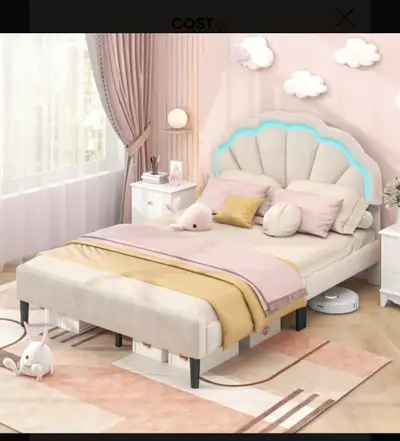 New Upholstered Full LED bed frame Adjustable Headboard , View more