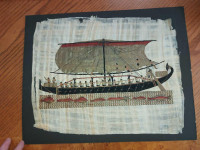 Egyptian Boat real painting on Papyrus, mounted on a 16" by 20"