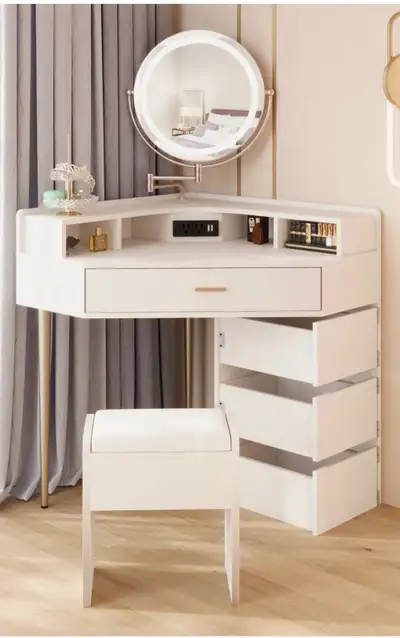 Makeup vanity set with lighted mirror - White, View more