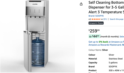 NEW Water Cooler Dispenser Bottom Load Self Cleaning Hot/Cold, View more