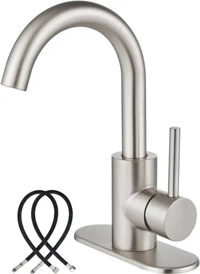 Midanya Brushed Nickel Single Handle Bathroom Sink Faucet, Wet B in Plumbing, Sinks, Toilets & Showers in Gatineau - Image 3
