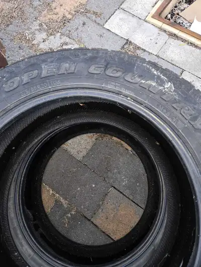 Used set of Toyo Open Country tires for sale, no rims. Two have more tread, all hold air. 275/55/20.