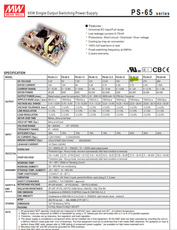 MEAN WELL PS-65-24 Switching Power Supply 24VDC 2.7A 0-3A 65W dans Autre  à Laval/Rive Nord - Image 3