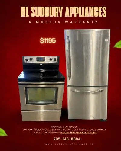 Stainless fridge & stove Self-Clean glass KL Sudbury Appliances, View more