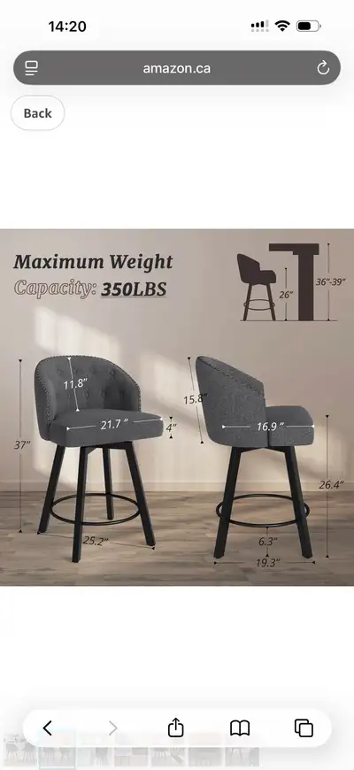 2 bar stools/kitchen island chairs . swivel. new in box, View more