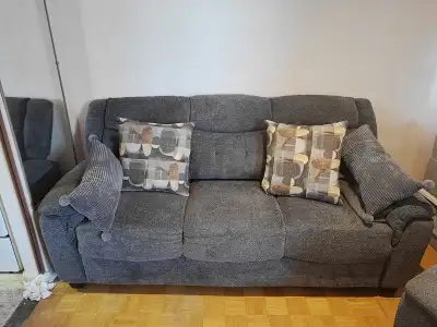 Dark Gray Chenille Fabric Sofa Set - FIRM Like New, View more