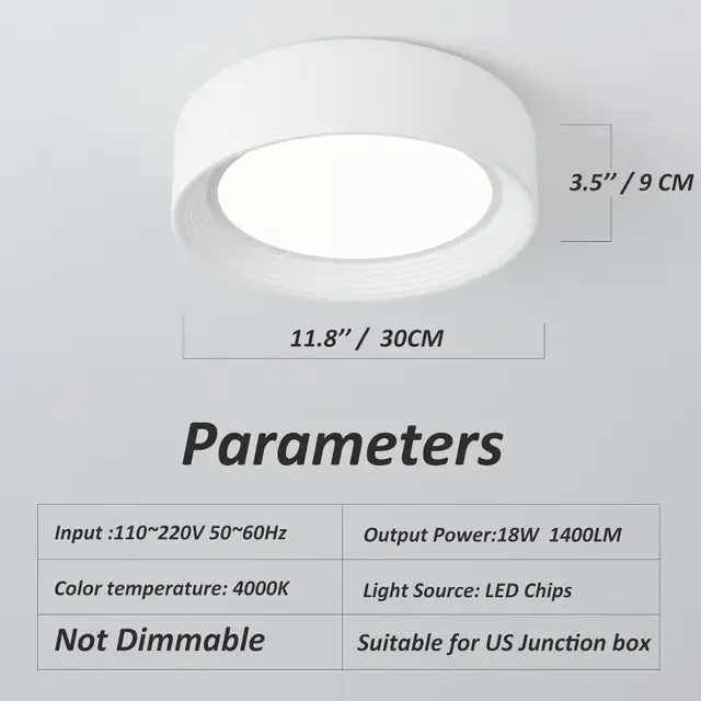 11.8" Dimmable LED Flush Mount Ceiling Light, White, 5CCT 3000K- in Indoor Lighting & Fans in Oshawa / Durham Region - Image 3