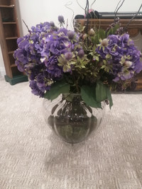 LARGE Glass Vase with Artificial Flowers