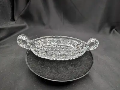 Imperial Glass Nucut Pattern Handled Relish or Pickle Dish, View more