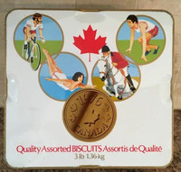 Boîte de tôle "Biscuits assortis" Olympique 1976