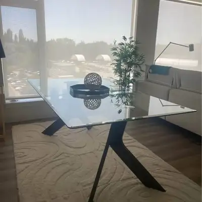 Glass table and carpet, View more