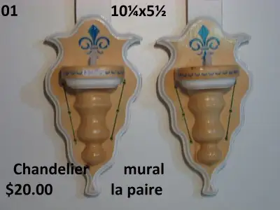 J'ai 4 paires de chandeliers mural a chandelles a piles avec différent dessins dessus $20.00 la pair...