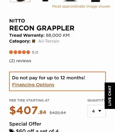 Selling a set of Two Nitto Recon Grappler all-terrain tires, offering reliable performance for both...