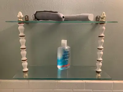 Glass bathroom shelf unit, 2 shelves, View more