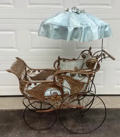 All Original Victorian Large Wicker/Rattan Baby Carriage $450CAN, View more