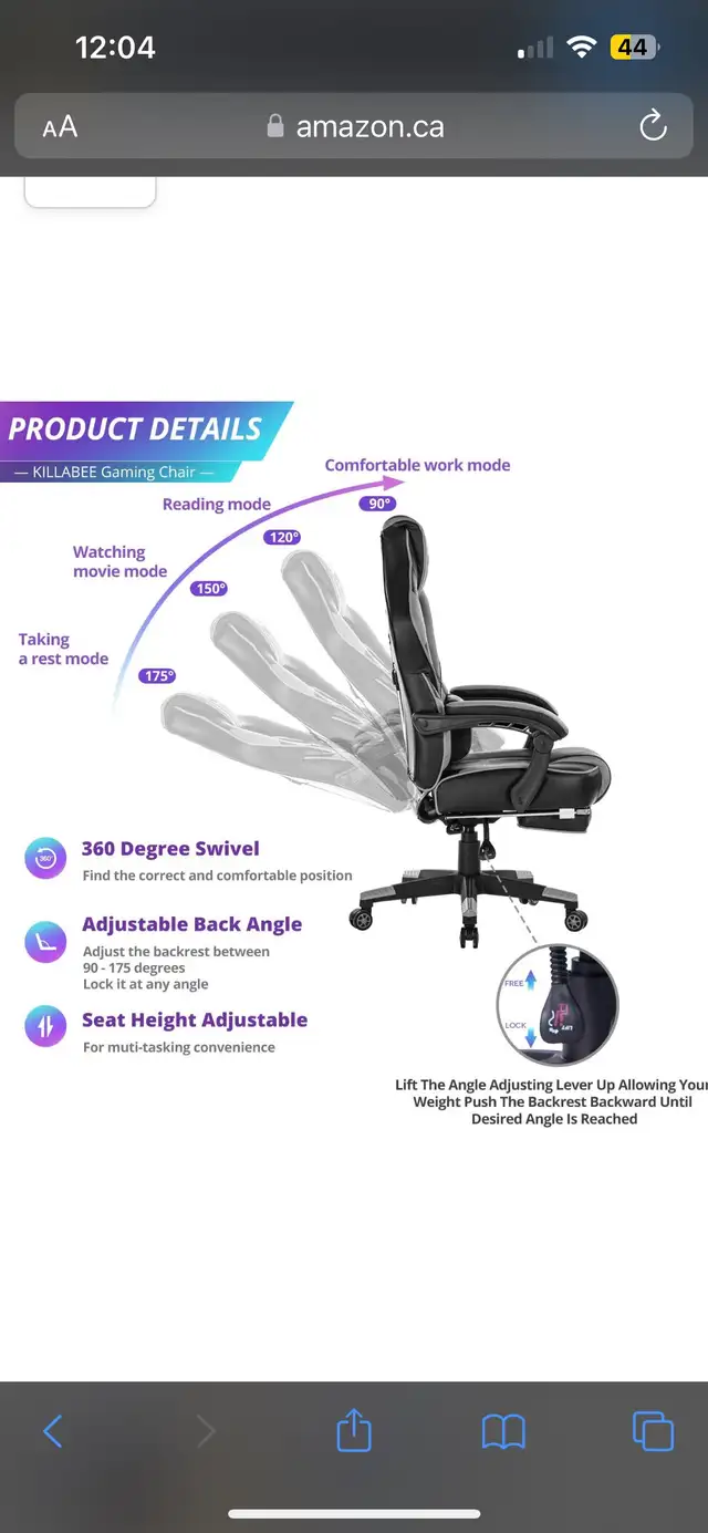 KILLABEE Massage Gaming Chair High Back PU Leather PC Racing in Chairs & Recliners in Markham / York Region - Image 7
