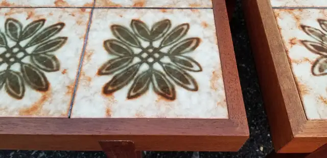 Trioh Danish mcm 1960s coffee end tables teak w ceramic set of 3 in Coffee Tables in Ottawa - Image 6