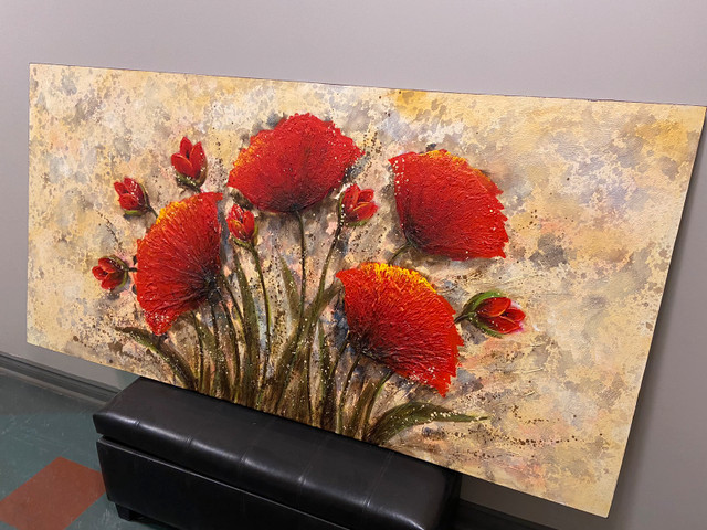 Beautiful Red Flowers Canvas Painting 6.5 ft x 3 ft in Arts & Collectibles in Oshawa / Durham Region - Image 2