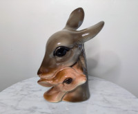 Mid Century Royal Copley Pottery Deer Doe with Fawn Head Figure