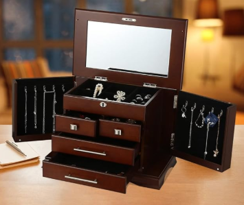 Large Wood Finish Jewelry Box Chest, View more