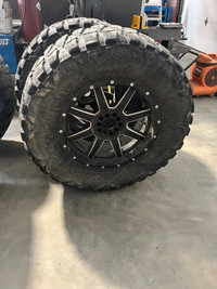 4 Nitto mud grapplers with fuel rims off a jeep wrangler. 