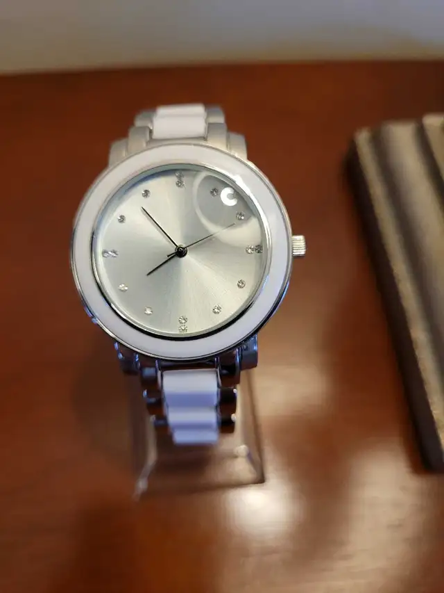 New White and Silver Women's Ceramic Link Watch