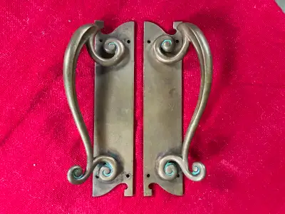 Pair of Brass Art Nouveau Door Handles, c.1905, View more